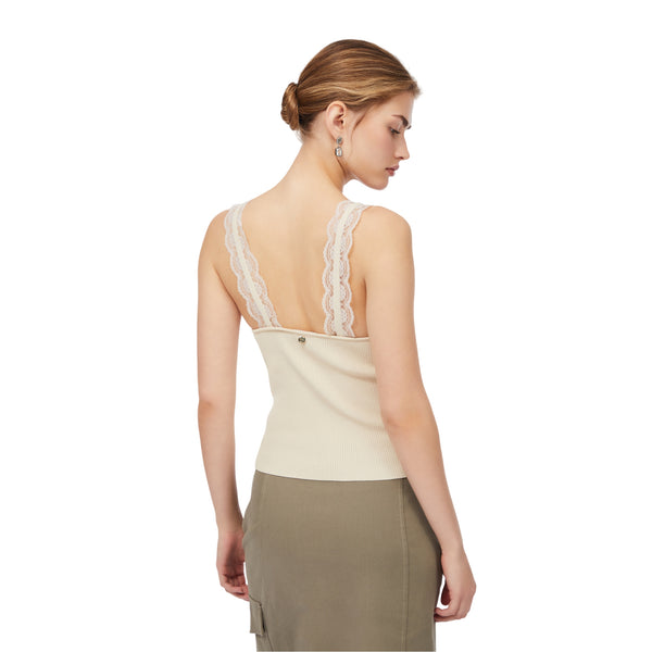 Top Donna in maglia con dettagli in pizzo modella retro