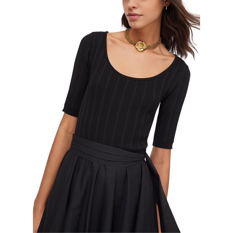 Abito Donna con fondo balloon in popeline Nero dettaglio top