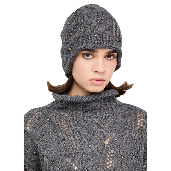Berretto Donna in misto lana con pietre Grigio modella 