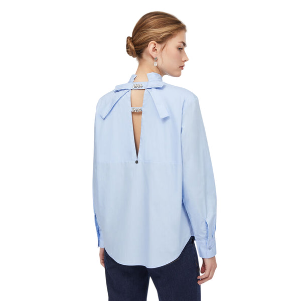 Camicia Donna con fiocco gioiello e gioiello modella retro