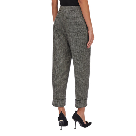 Pantaloni Donna cropped spinati con risvolto modella retro