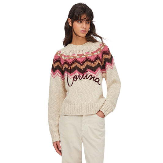 Maglione Donna jacquard con ricamo modella frontale