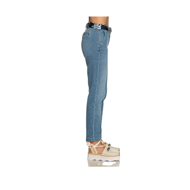 Laterale Jeans Donna modello chino Colore Denim Blu