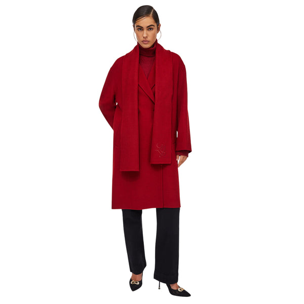 Cappotto Donna in lana con sciarpa Rosso modella frontale