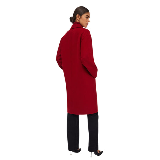 Cappotto Donna in lana con sciarpa Rosso modella retro