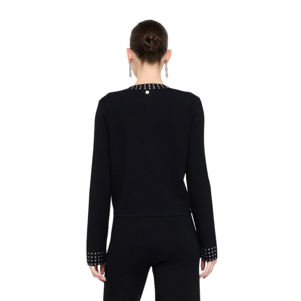 Giacca Donna in maglia con strass applicati modella retro