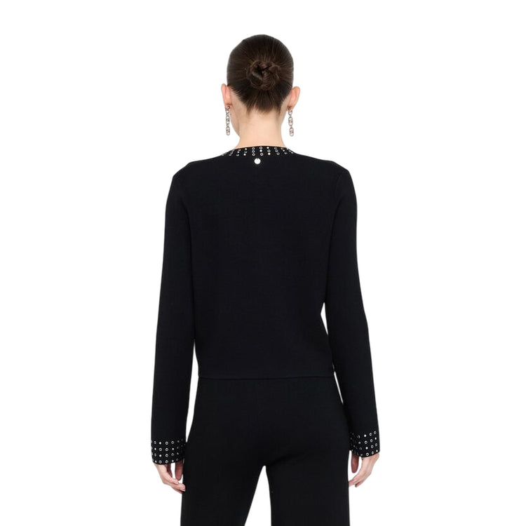 Giacca Donna in maglia con strass applicati modella retro