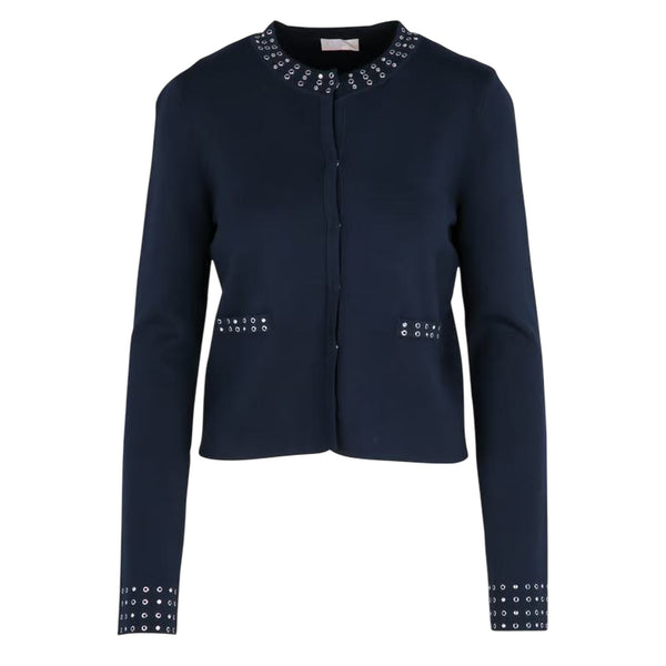 Giacca Donna in maglia con strass applicati Blu