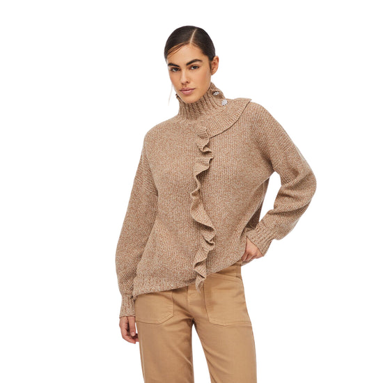 Maglia Donna collo alto con maxi volant modella frontale