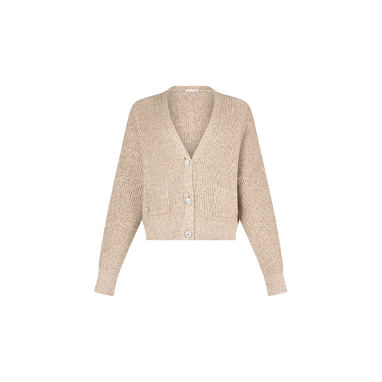 Cardigan Donna Beige con bottoni gioiello