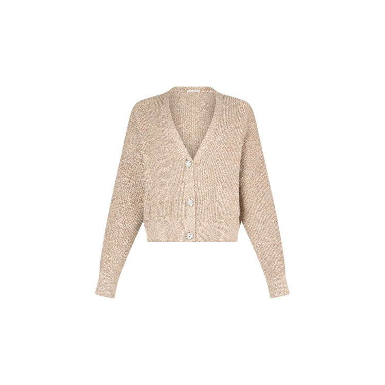Cardigan Donna Beige con bottoni gioiello