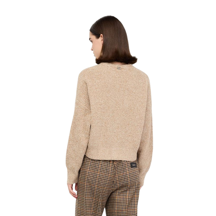 Cardigan Donna Beige con bottoni gioiello modella retro