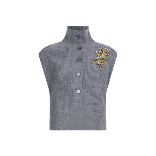 Maglia Donna senza maniche con gioiello Grigio
