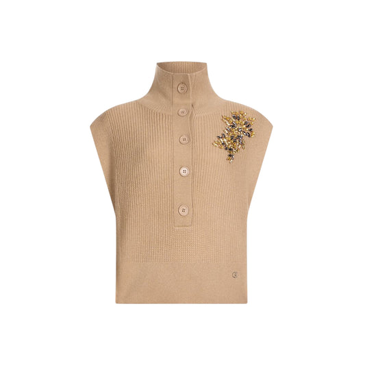 Maglia Donna senza maniche con gioiello Beige