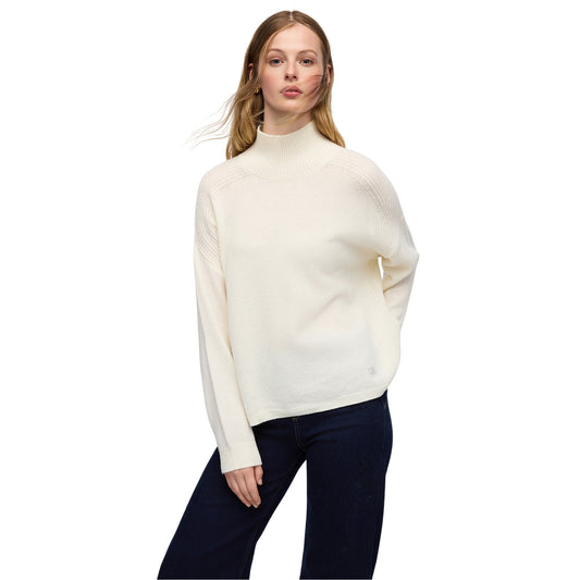 Maglia Donna in lana tinta unita bianca modella frontale