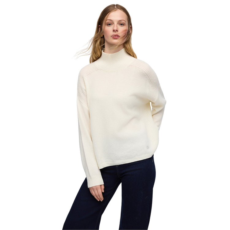 Maglia Donna in lana tinta unita bianca modella frontale