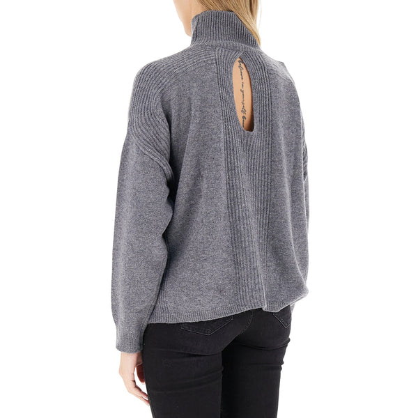 Maglia Donna in lana grigia con gioiello modella retro