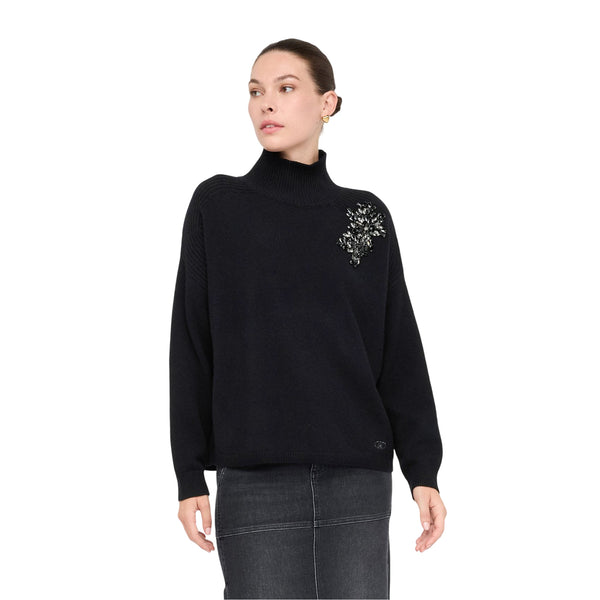 Maglione Donna in lana con gioiello Nero modella frontale