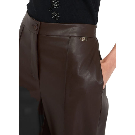 Pantaloni Donna in tessuto spalmato marrone dettaglio