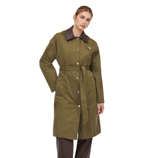 Parka lungo Donna con cappuccio Verde modella frontale