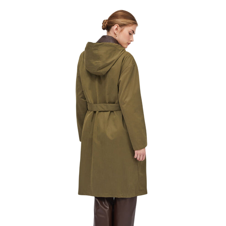 Parka lungo Donna con cappuccio Verde modella retro