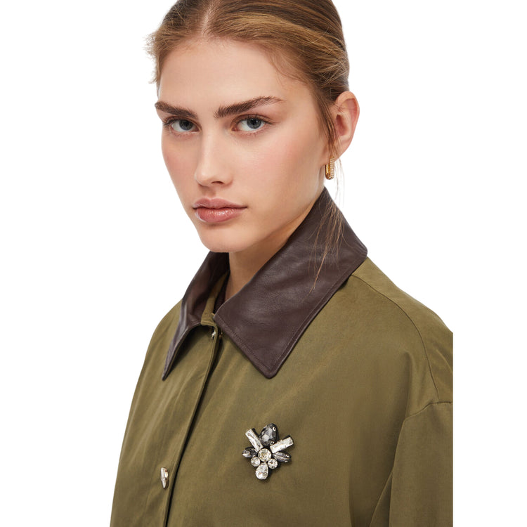 Parka lungo Donna con cappuccio Verde dettaglio