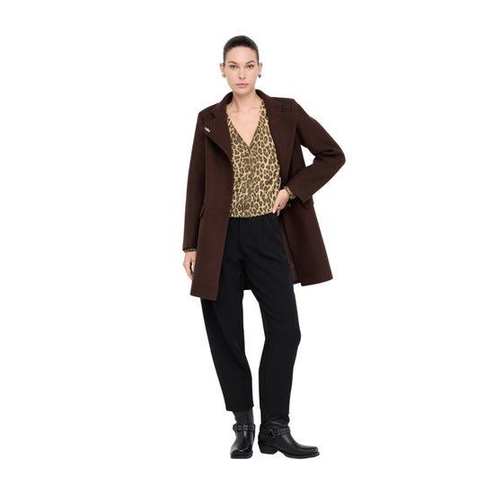 Cappotto Donna Cappotto in panno double Marrone modella frontale