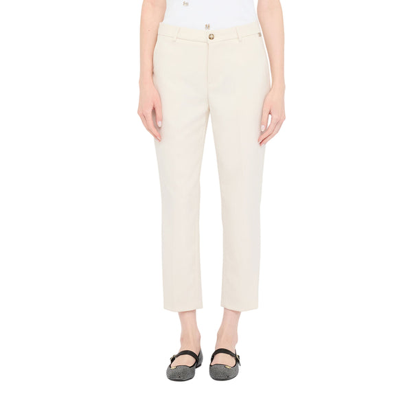 Pantaloni chino Donna in tessuto mélange Bianco modella frontale