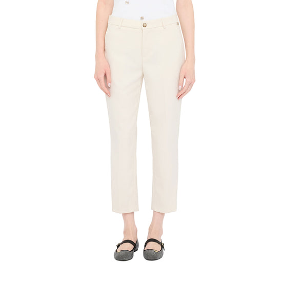 Pantaloni chino Donna in tessuto mélange Bianco modella frontale