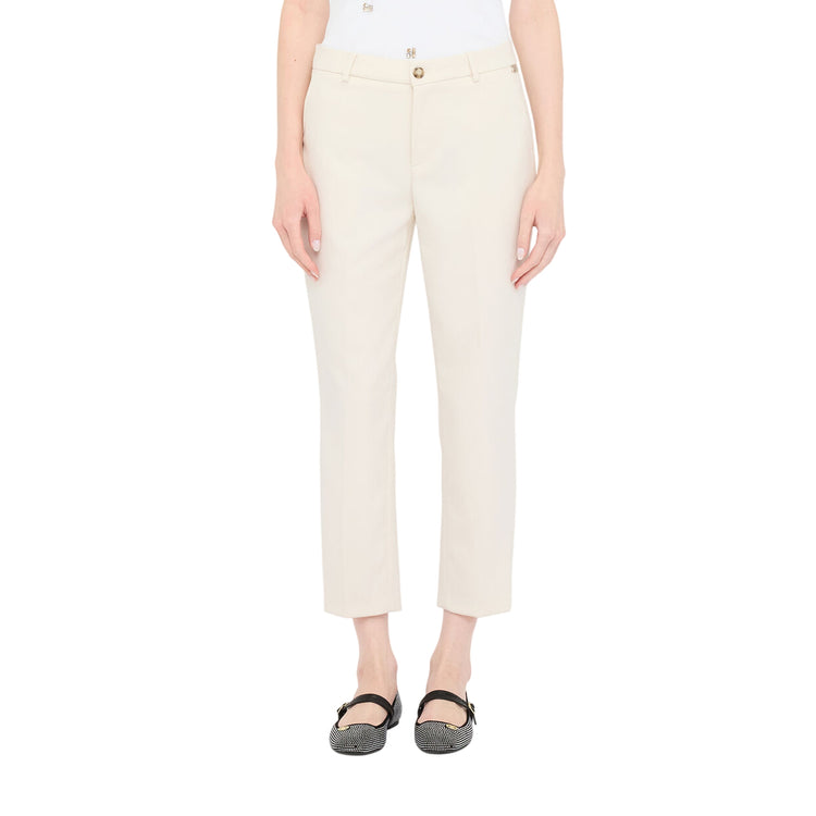 Pantaloni chino Donna in tessuto mélange Bianco modella frontale