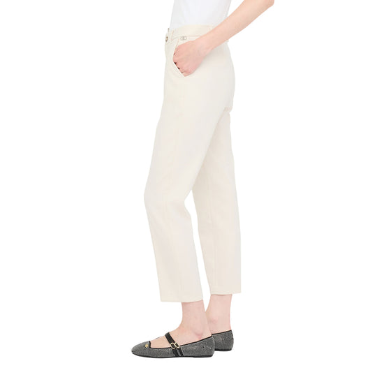 Pantaloni chino Donna in tessuto mélange Bianco modella laterale