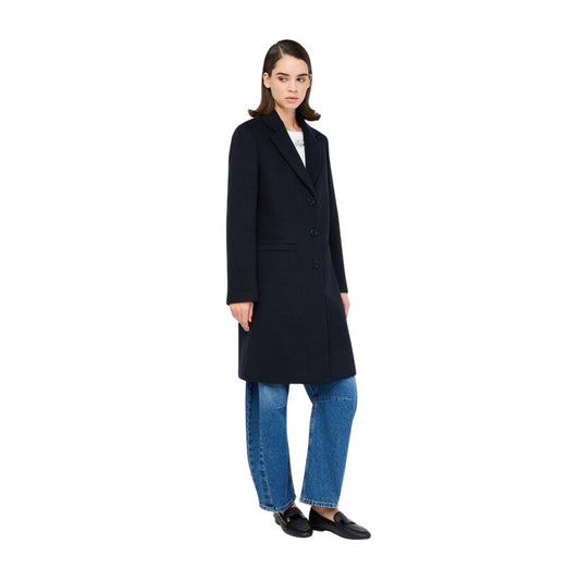 Cappotto Donna basic in lana Blu navy modella frontale