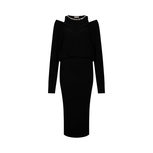 Abito Donna in maglia con ricami gioiello Nero