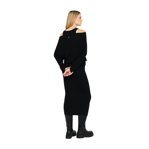 Abito Donna in maglia con ricami gioiello Nero modella retro