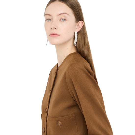 Giacca Donna effetto camoscio marrone dettaglio