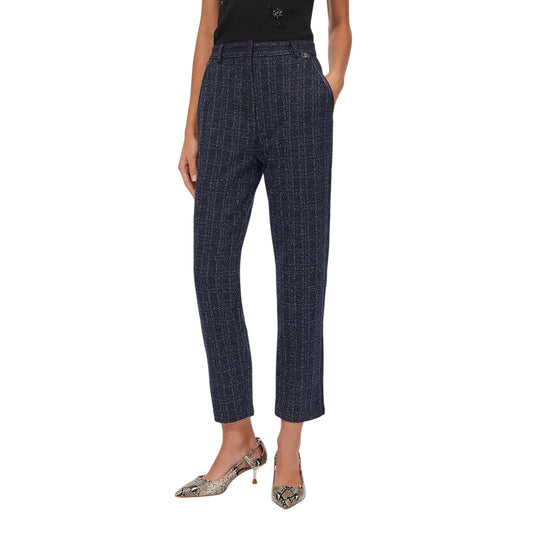 Pantaloni Donna in bouclé Blu modella frontale