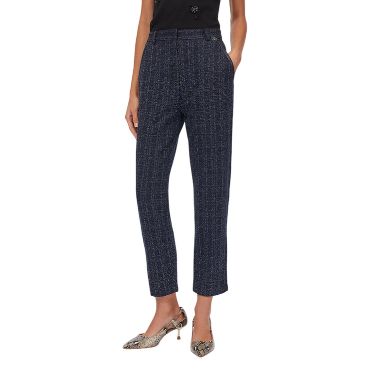 Pantaloni Donna in bouclé Blu modella frontale