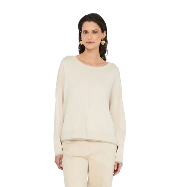Maglia Donna Beige chiaro con dettagli lurex modella frontale
