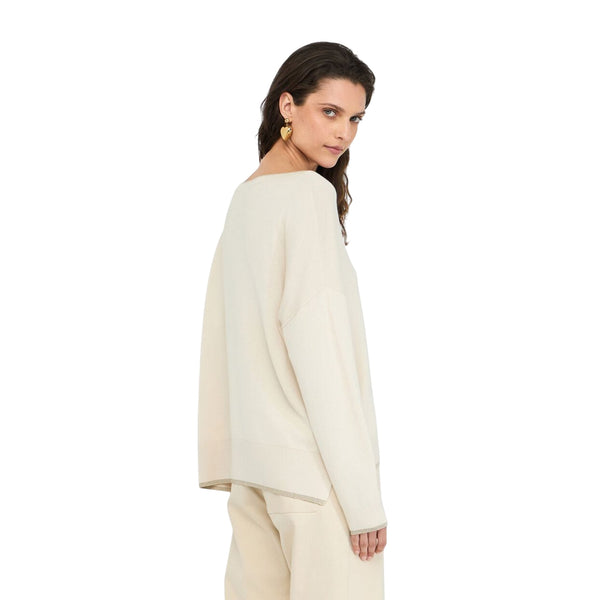 Maglia Donna Beige chiaro con dettagli lurex modella retro