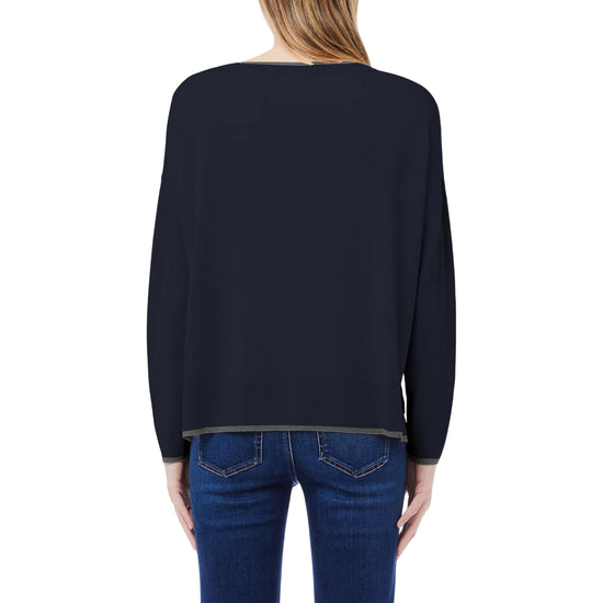 Maglia Donna Blu scuro con dettagli lurex modella retro