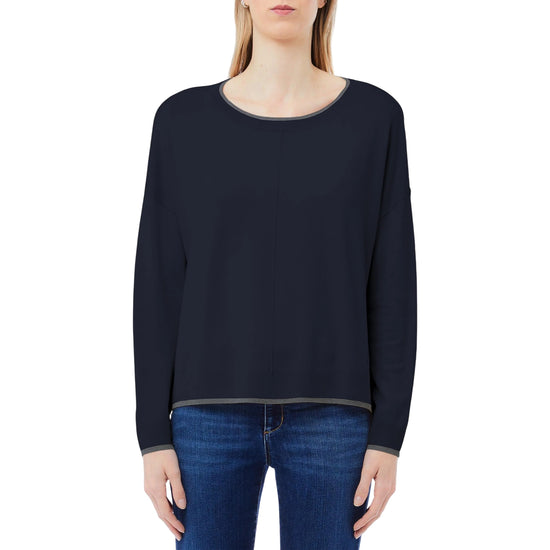 Maglia Donna Blu scuro con dettagli lurex modella frontale