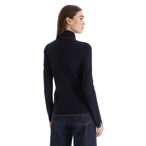 Dolcevita Donna dettagli lurex Blu scuro modella retro