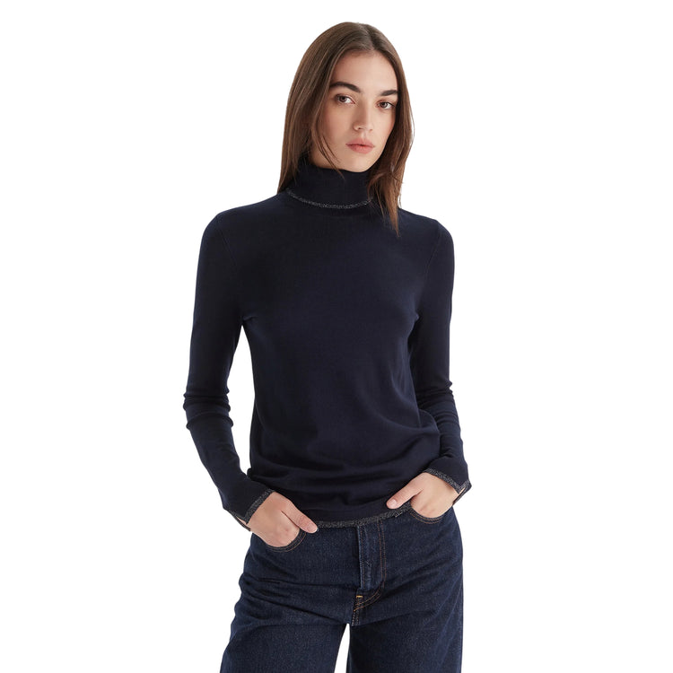 Dolcevita Donna dettagli lurex Blu scuro modella frontale