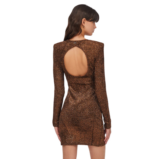 Abito corto Donna effetto sparkling marrone modella retro