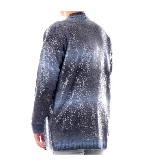 Cardigan lungo Donna con paillettes Blu retro