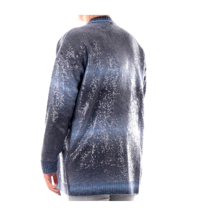Cardigan lungo Donna con paillettes Blu retro