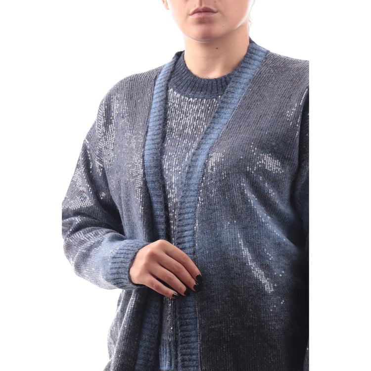 Cardigan lungo Donna con paillettes Blu dettaglio