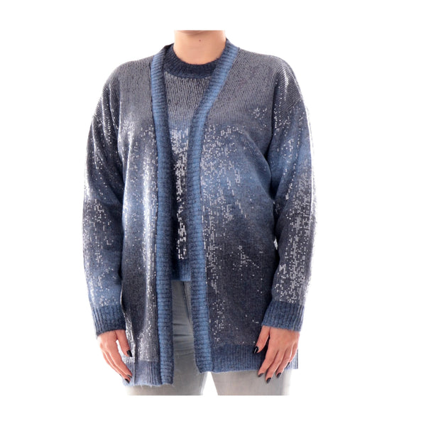 Cardigan lungo Donna con paillettes Blu