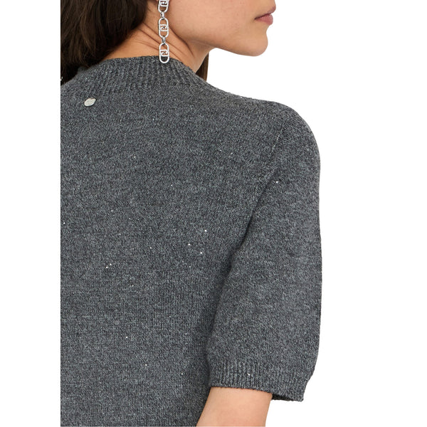Maglia Donna con micro-paillettes Grigio dettaglio retro
