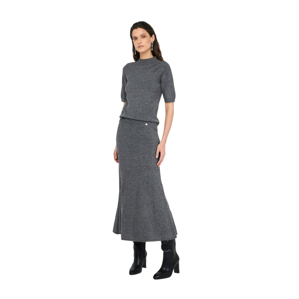 Maglia Donna con micro-paillettes Grigio modella intera frontale